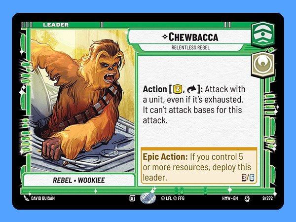 Chewbacca leader card from Star Wars Unlimited Homeworlds