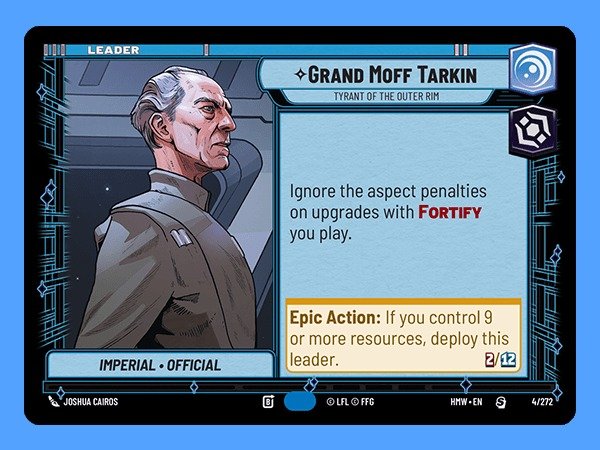 Grand Moff Tarkin leader card from Star Wars Unlimited Homeworlds