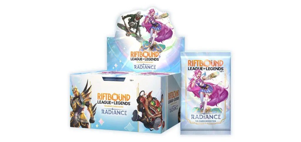 Riftbound Radiance booster box and booster pack product photography
