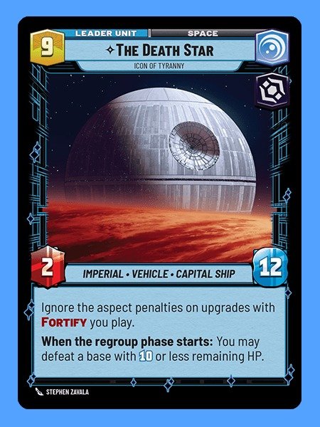 The Death Star leader unit card, the flipped form of Grand Moff Tarkin in Homeworlds